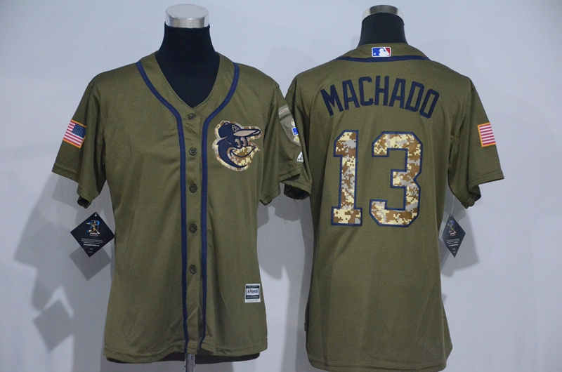 Womens 2017 MLB Baltimore Orioles #13 Machado Green Salute to Service Stitched Baseball Jersey->more ncaa teams->NCAA Jersey